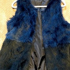 Black/Blue Faux-Fur Vest